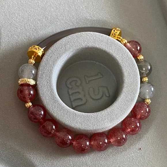 Agate Bangle & Strawberry Quartz Bracelet | Pink Crystal Hybrid Luxe ✨ - Picture 9 of 9